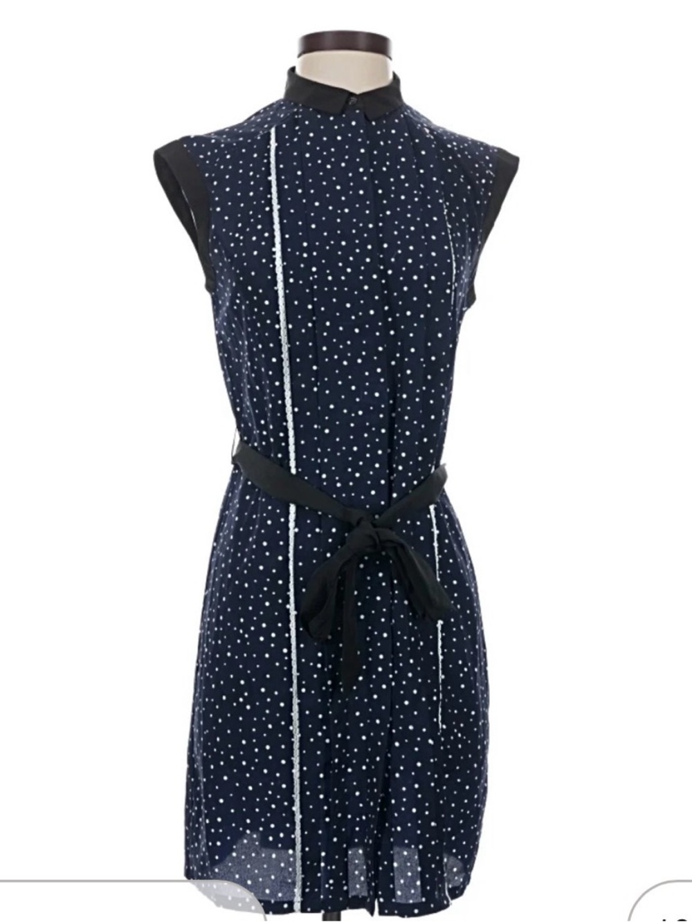 Jason Wu Navy and White Polka Dot Sleeveless Tie-Waist Mini Dress